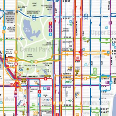 NYC MTA map of the Manhattan bus routes.